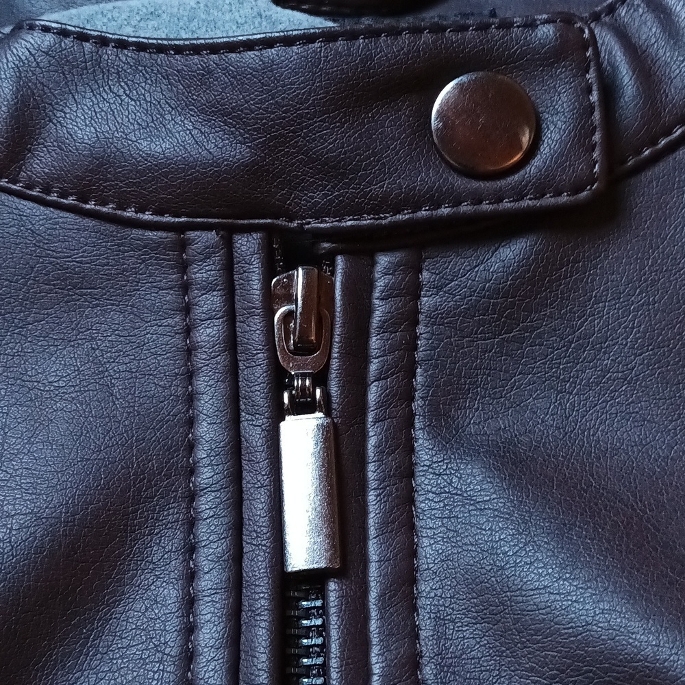 NEW Mo-Ka Faux Leather Jacket Lined Zip Pockets Chocolate Burgundy Plum Small - Picture 14 of 16